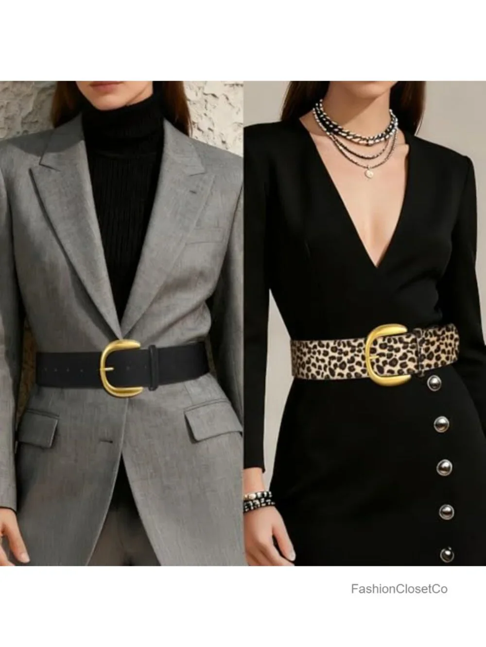 Wide Faux Leather Belt Gold Buckle Chunky Waist Belt